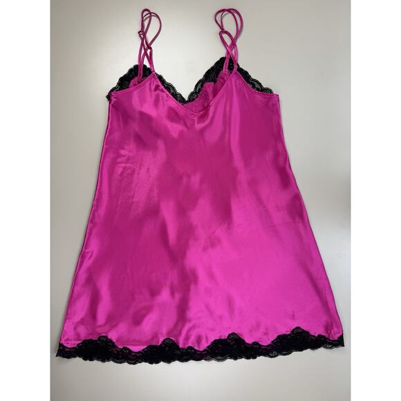 VTG Y2K Morgan Taylor Babydoll Satin Pink Slip Dress XL Chemise Lace Trim Teddy - Picture 10 of 14